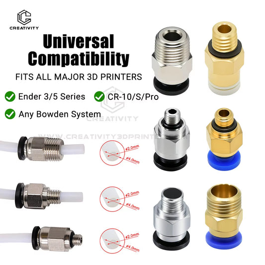 3D Pneumatic Straight Connector for PTFE Tubing - Compatible with PC4-M6, PC4-M5, PC4-01, and PC6-01, M6 Feed Fitting Coupler, Bore 4mm