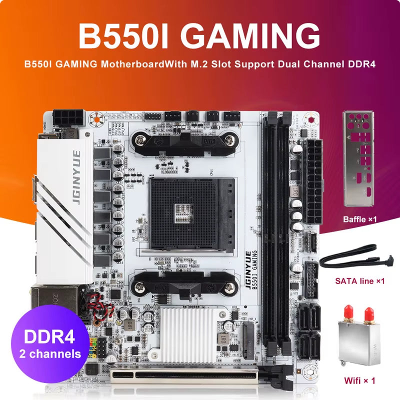 JGINYUE AMD B550 AM4 Mini ITX Motherboard Supports Ryzen R5 4000/5000 Series Processors DDR4 RAM PCI-E 4.0 B550I GAMING