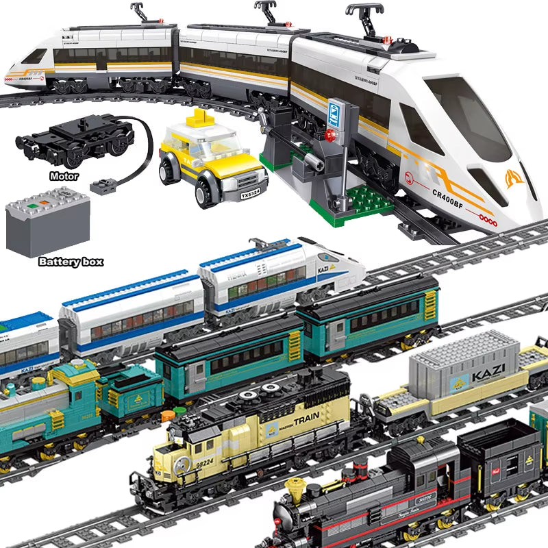 KAZI High-Tech Creative City Train Station Rail Tracks Power Function Building Blocks Bricks DIY Kid Trains Toys Children Gifts