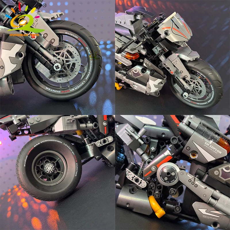HUIQIBAO High-Tech Classic Motorbike Building Model Blocks Moto City Racer Bricks Toy for Kids Boy Children Adult MOC Car Set