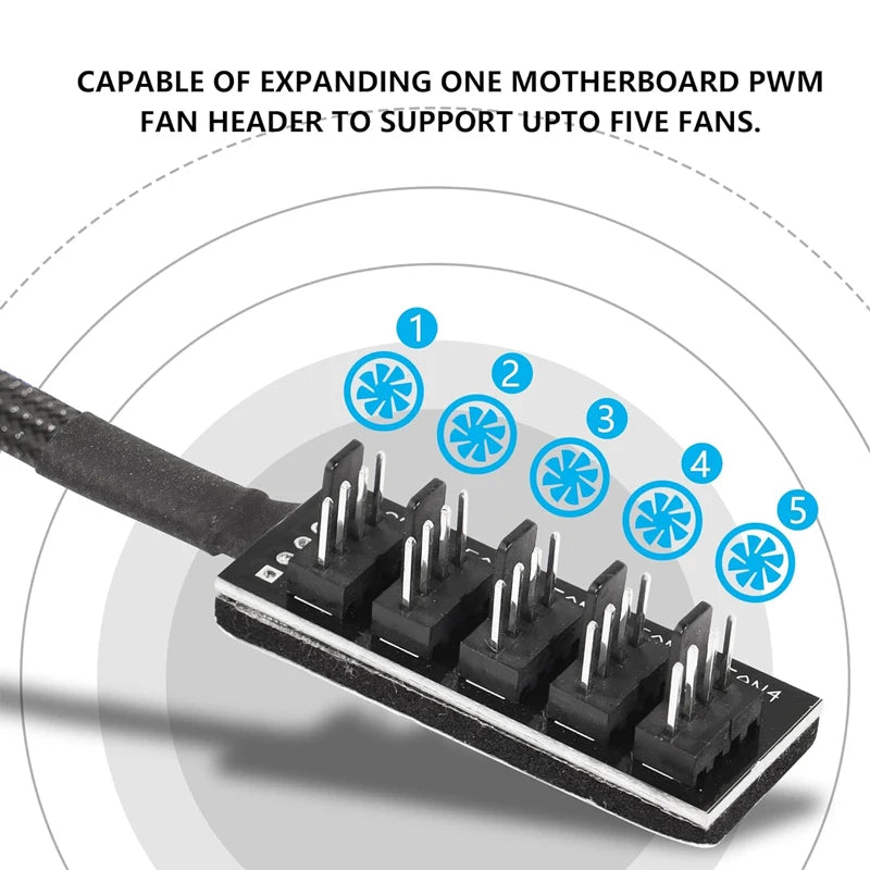 4-Pin PWM PC Fan Hub PC 5 Way Splitter 1 to 5 Splitter 5 Way PC Case Internal Motherboard 4Pin/3Pin Fan Power Extension Cable