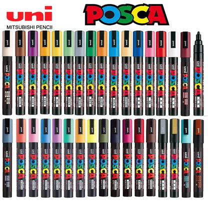Posca Full Set Acrylic Paint Markers Pens PC-1M PC-3M PC-5M 7/8/12/15/24/29C for Rock Painting,Frabric,Glass/Metal,Graffiti