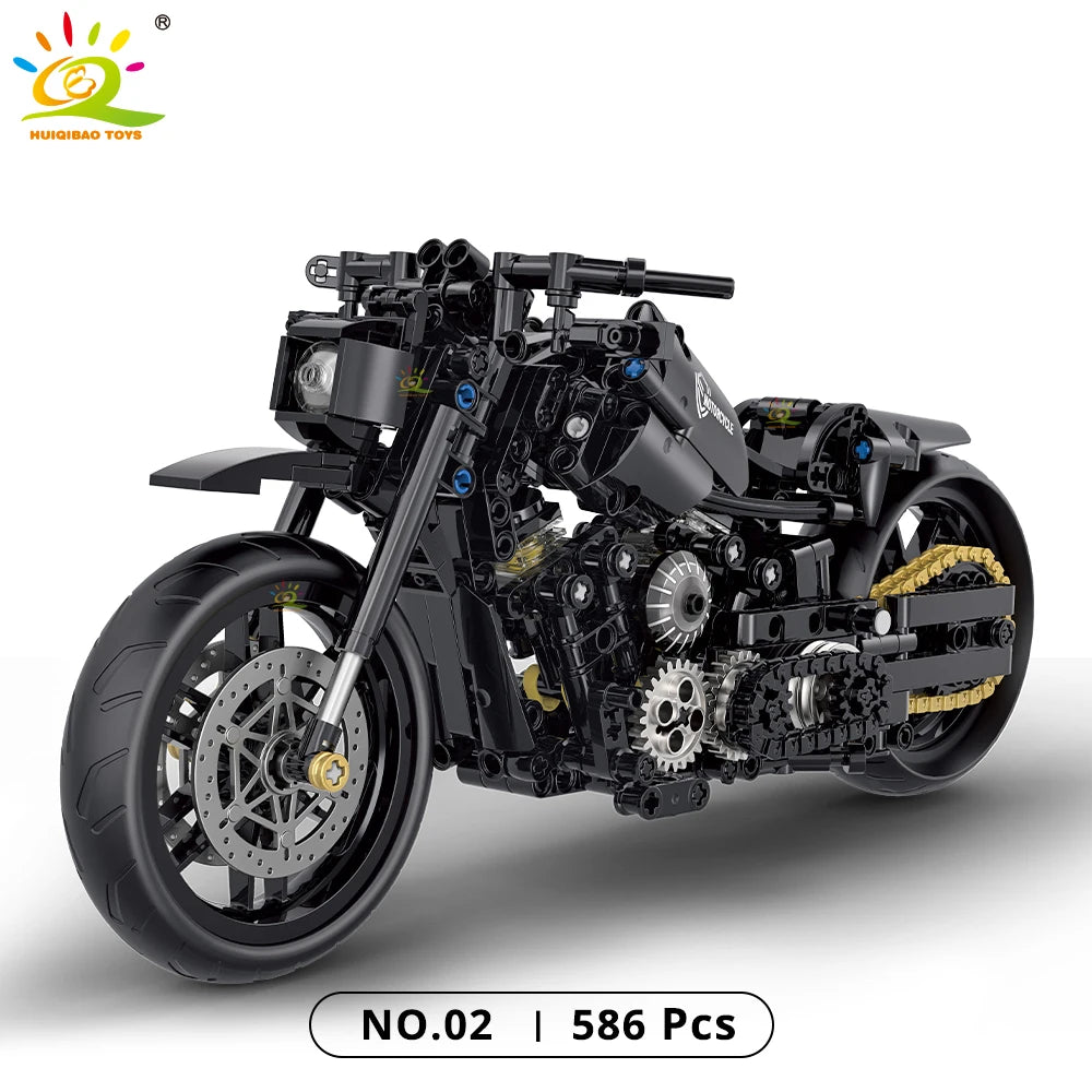 HUIQIBAO High-Tech Classic Motorbike Building Model Blocks Moto City Racer Bricks Toy for Kids Boy Children Adult MOC Car Set