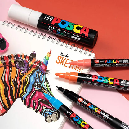 Posca Full Set Acrylic Paint Markers Pens PC-1M PC-3M PC-5M 7/8/12/15/24/29C for Rock Painting,Frabric,Glass/Metal,Graffiti