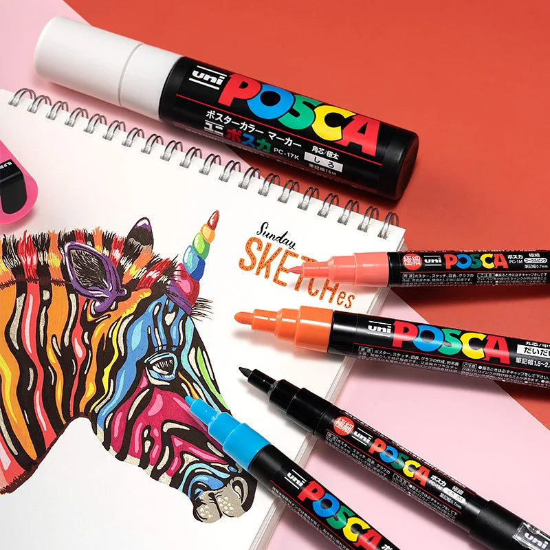 Japan  Posca Paint Marker Pen Set,Pc-1M ,PC-3M ,PC-5M,PC-8K,PC-17K, 7 8 12 15 21 24 28 29 Colors Set, Non-Toxic Water-Based