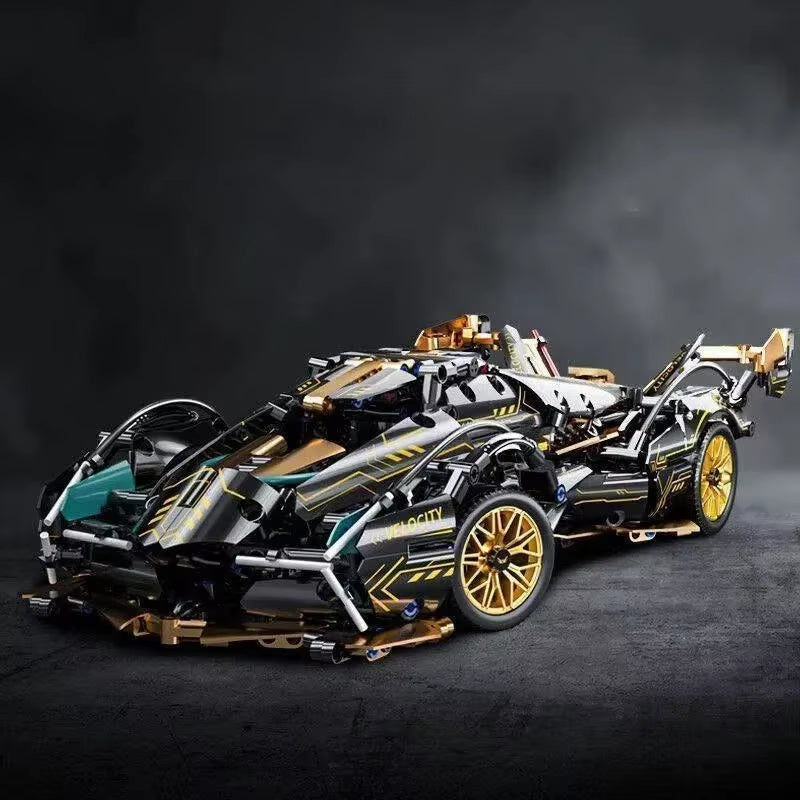 2026 Black V12 Block Roadster RC Tech Racer 1:14DIY Roadster Building Block Assembly Block Car Toy Birthday Gift （1280 Granule）