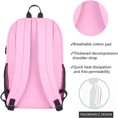 School Backpack for Teen Boy Girl, Anime Luminous Backpack Waterproof Student Bookbag with USB Charging Port&Lock &Pencil Case, 15.6'' Laptop Bag Anti-Theft Lightweight Travel Daypack, Pink