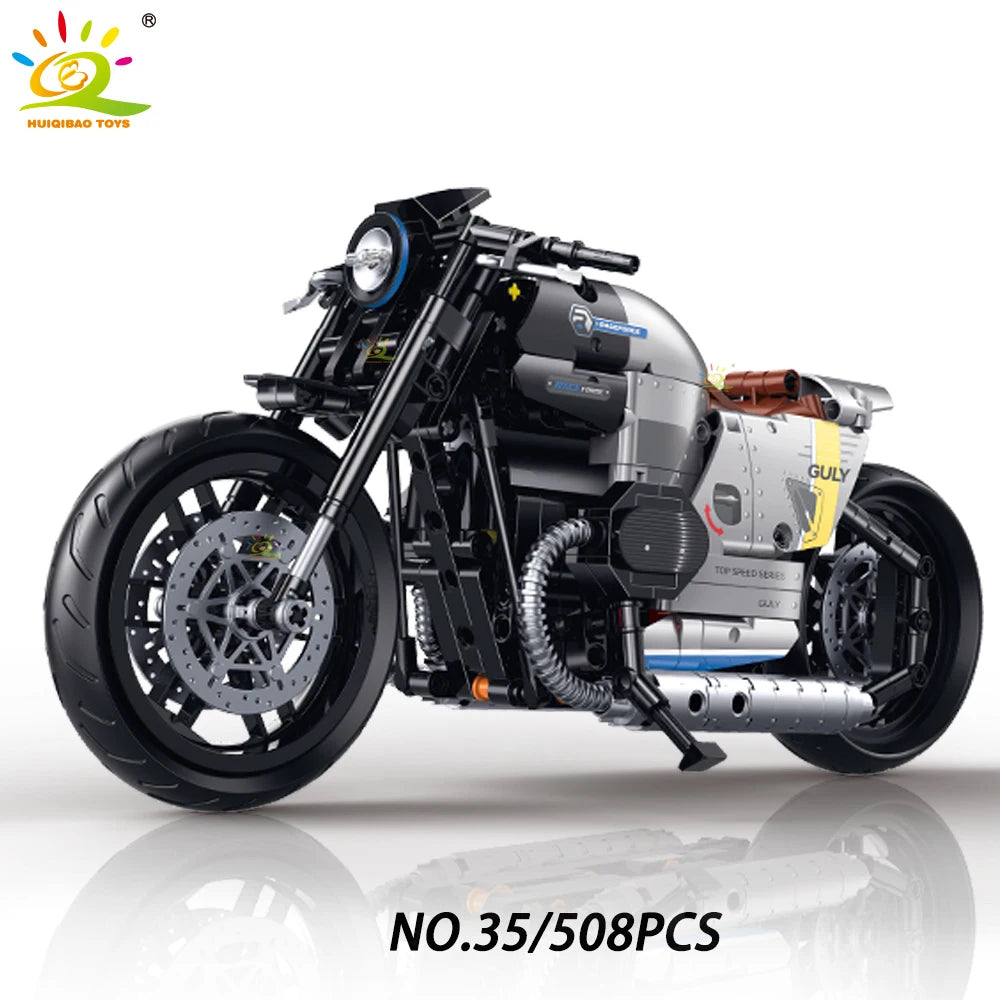 HUIQIBAO High-Tech Classic Motorbike Building Model Blocks Moto City Racer Bricks Toy for Kids Boy Children Adult MOC Car Set