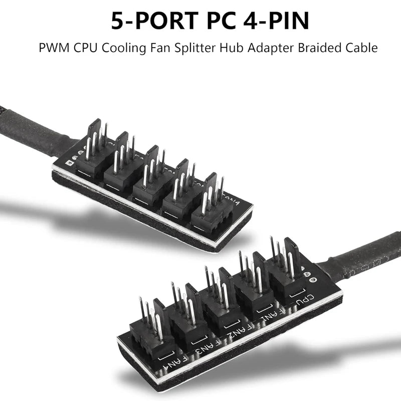 4-Pin PWM PC Fan Hub PC 5 Way Splitter 1 to 5 Splitter 5 Way PC Case Internal Motherboard 4Pin/3Pin Fan Power Extension Cable