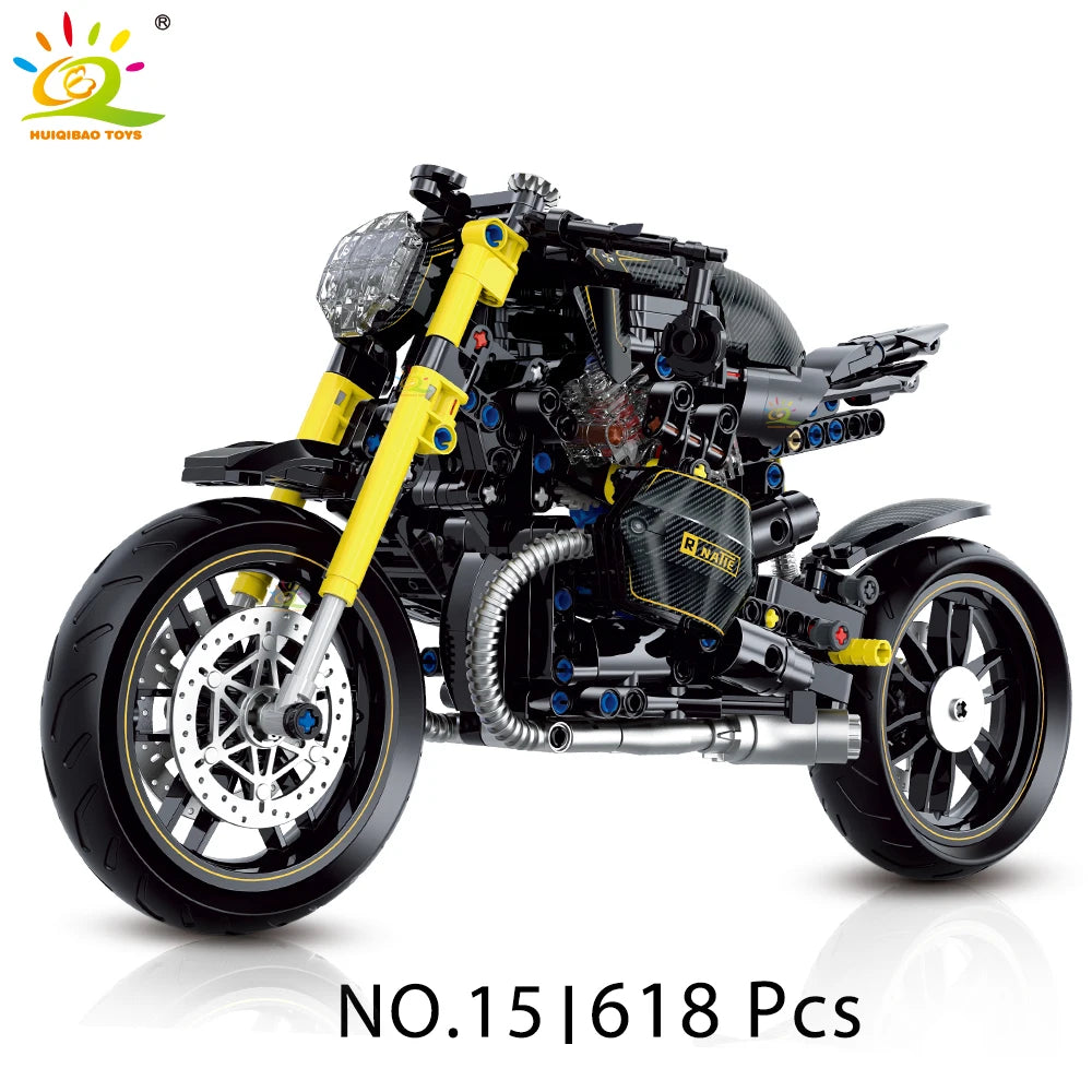 HUIQIBAO High-Tech Classic Motorbike Building Model Blocks Moto City Racer Bricks Toy for Kids Boy Children Adult MOC Car Set