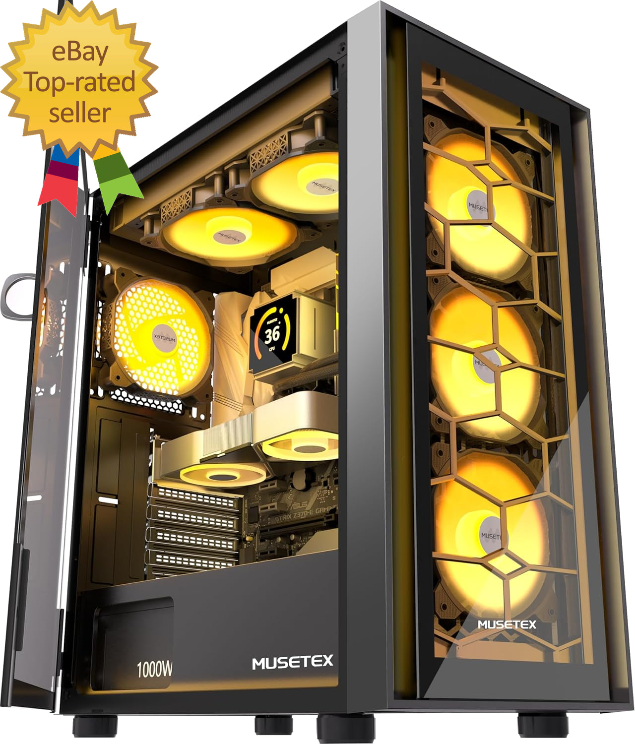 ATX PC Case, 6 PWM ARGB Fans Pre-Installed, Computer Case with Opening Tempered