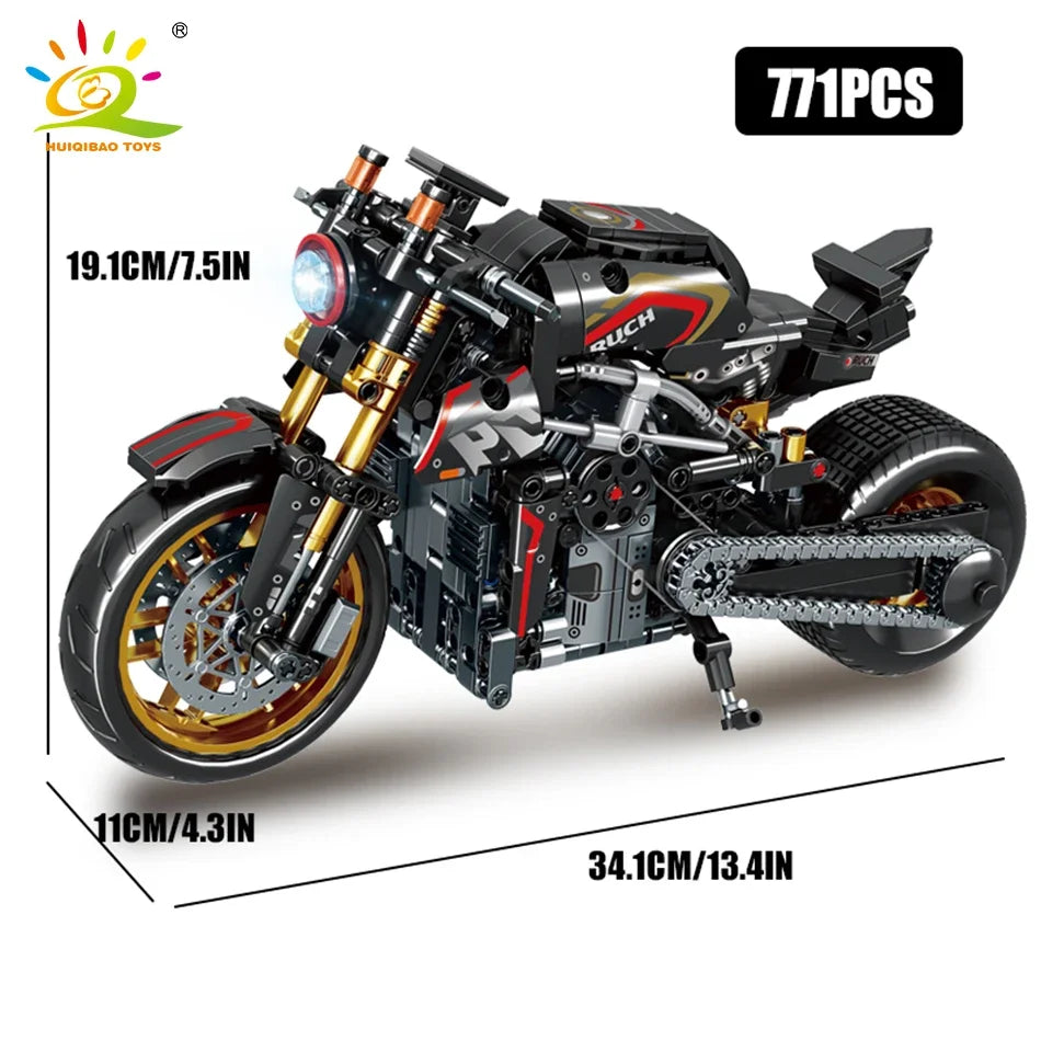 HUIQIBAO High-Tech Classic Motorbike Building Model Blocks Moto City Racer Bricks Toy for Kids Boy Children Adult MOC Car Set