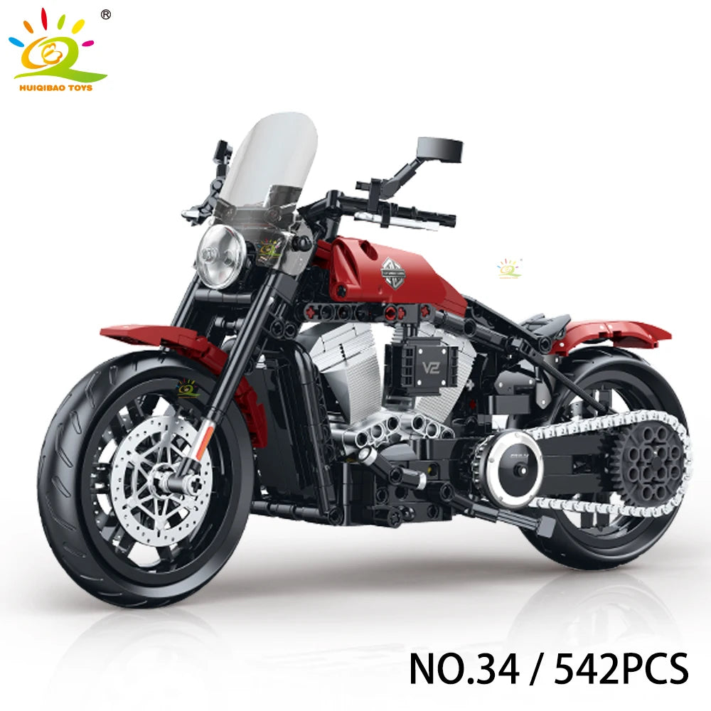 HUIQIBAO High-Tech Classic Motorbike Building Model Blocks Moto City Racer Bricks Toy for Kids Boy Children Adult MOC Car Set