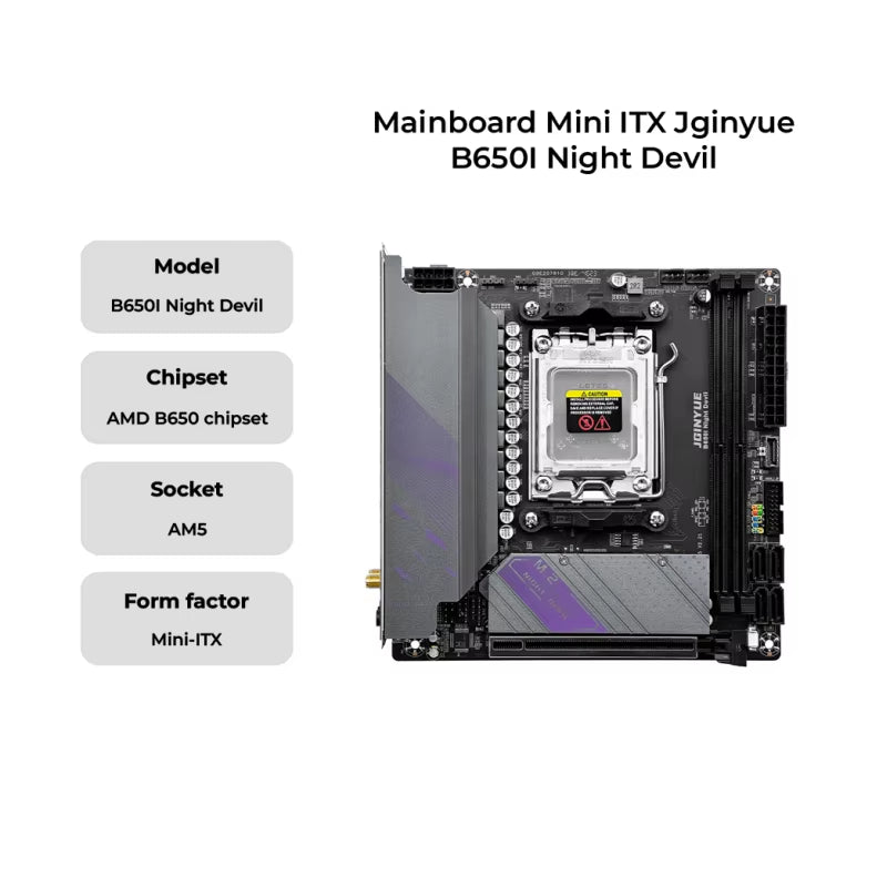 JGINYUE AM5 Motherboard Supports AMD Ryzen 7000 Series CPU Processors DDR5 Dual Channel Memory RAM ITX B650I Night Devil