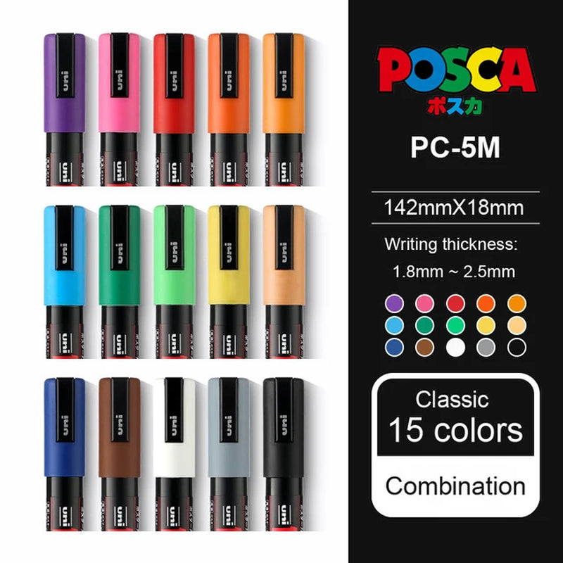Japan  Posca Paint Marker Pen Set,Pc-1M ,PC-3M ,PC-5M,PC-8K,PC-17K, 7 8 12 15 21 24 28 29 Colors Set, Non-Toxic Water-Based