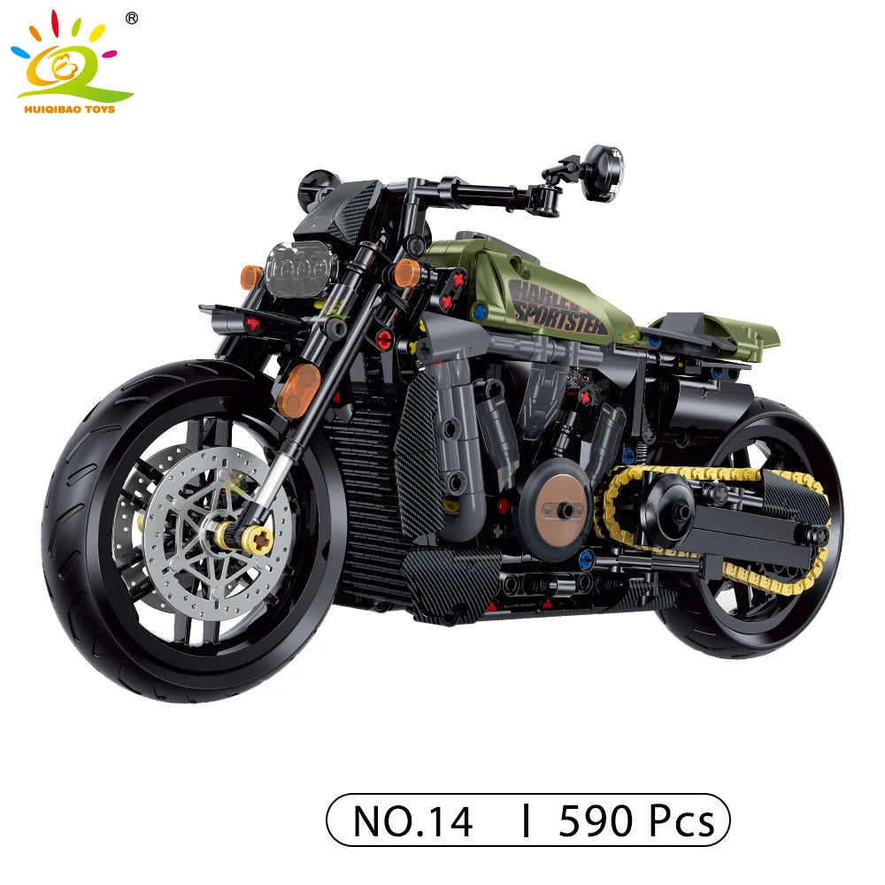 HUIQIBAO High-Tech Classic Motorbike Building Model Blocks Moto City Racer Bricks Toy for Kids Boy Children Adult MOC Car Set