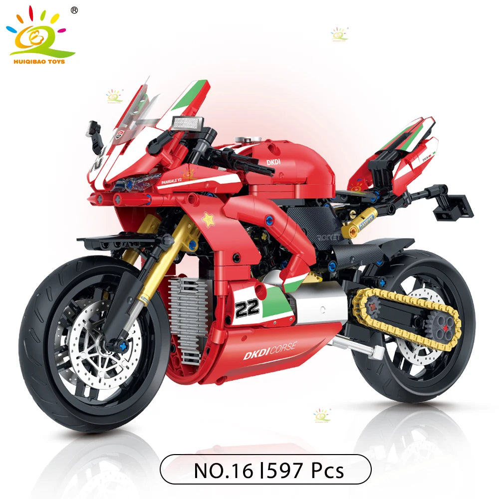 HUIQIBAO High-Tech Classic Motorbike Building Model Blocks Moto City Racer Bricks Toy for Kids Boy Children Adult MOC Car Set