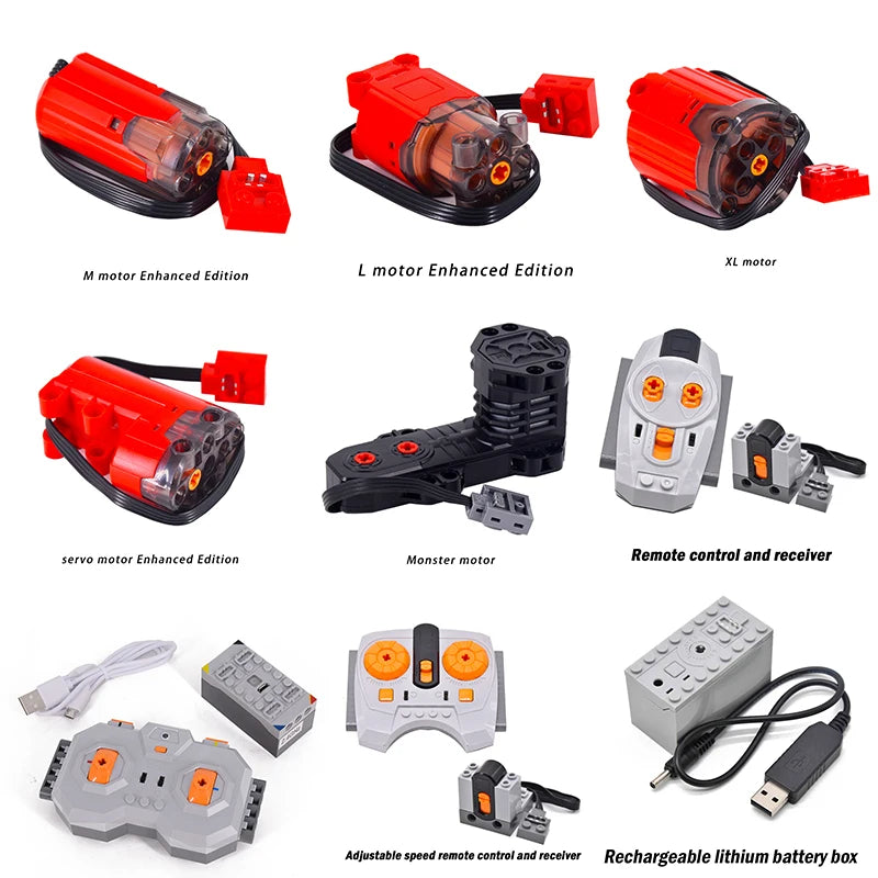 High-Tech Power Function Extension Wire Servo Train Motor IR Remote Control Receiver Battery Box Parts for DIY Car Truck