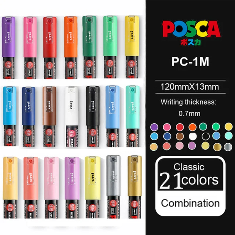 Posca Full Set Acrylic Paint Markers Pens PC-1M PC-3M PC-5M 7/8/12/15/24/29C for Rock Painting,Frabric,Glass/Metal,Graffiti
