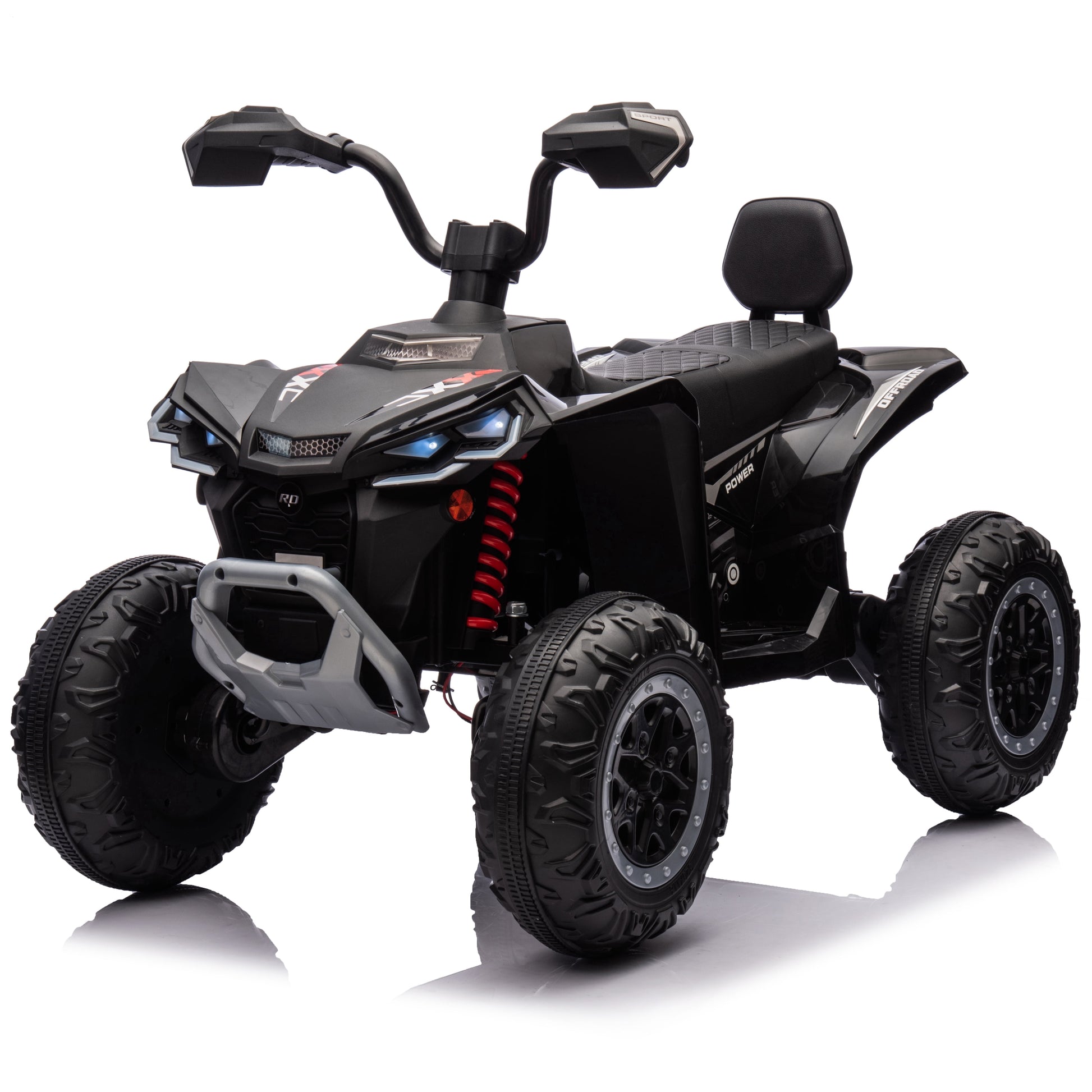 12V Kids Ride on ATV with 2 Seater,2* 45W Motor 7AH Battery Powered Electric Vehicle W/ LED Lights,High & Low Speed,Music,Spring Suspension,Ride on Car 4 Wheeler Quad for Boys & Girls,Black