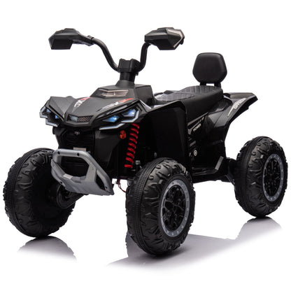 12V Kids Ride on ATV with 2 Seater,2* 45W Motor 7AH Battery Powered Electric Vehicle W/ LED Lights,High & Low Speed,Music,Spring Suspension,Ride on Car 4 Wheeler Quad for Boys & Girls,Black