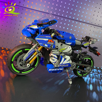 HUIQIBAO High-Tech Classic Motorbike Building Model Blocks Moto City Racer Bricks Toy for Kids Boy Children Adult MOC Car Set