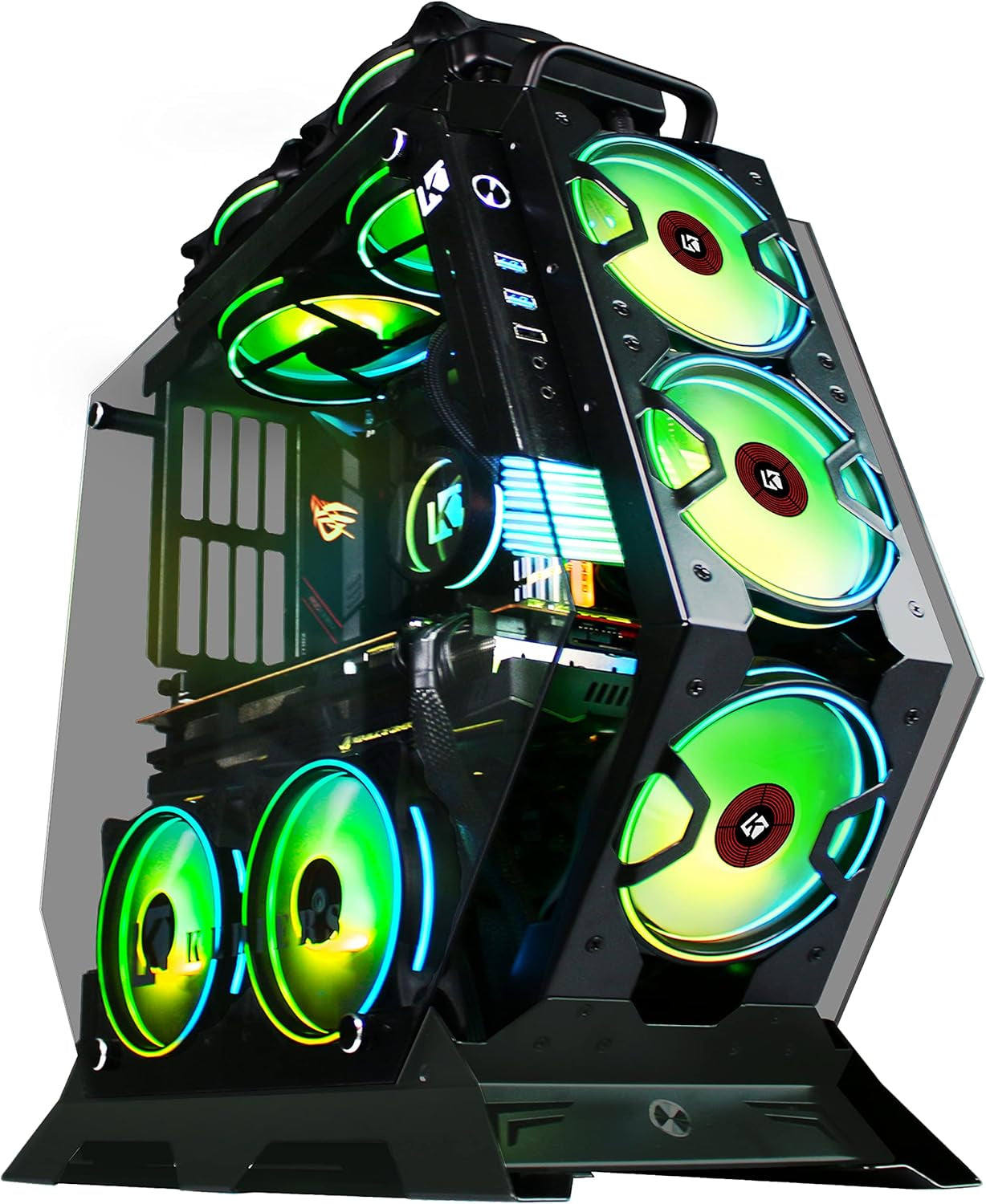 PC Case C570 ATX Mid Tower Tempered Glass Gaming Computer Open Frame Case with 5 PWM ARGB Fans