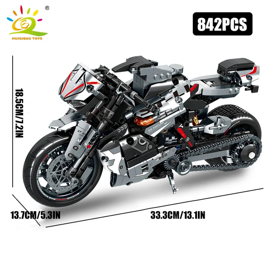 HUIQIBAO High-Tech Classic Motorbike Building Model Blocks Moto City Racer Bricks Toy for Kids Boy Children Adult MOC Car Set