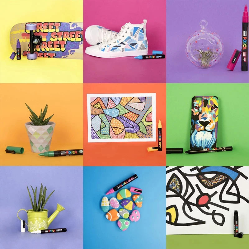 Posca Full Set Acrylic Paint Markers Pens PC-1M PC-3M PC-5M 7/8/12/15/24/29C for Rock Painting,Frabric,Glass/Metal,Graffiti