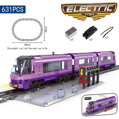 KAZI High-Tech Creative City Train Station Rail Tracks Power Function Building Blocks Bricks DIY Kid Trains Toys Children Gifts