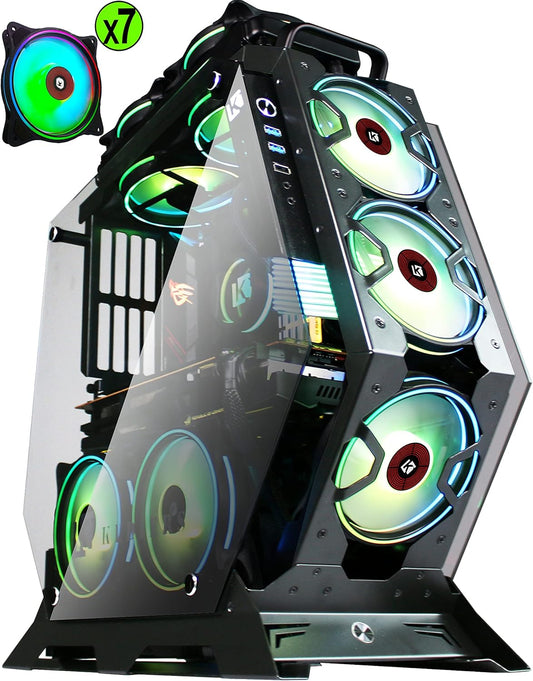 PC Case C570 ATX Mid Tower Tempered Glass Gaming Computer Open Frame Case with 5 PWM ARGB Fans