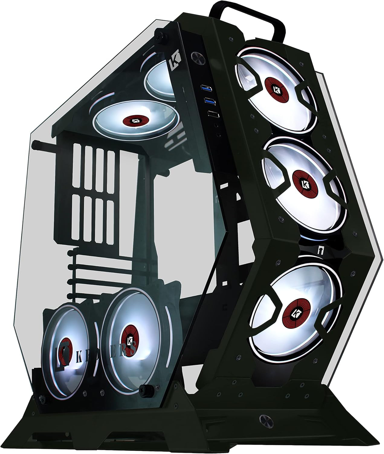 PC Case C570 ATX Mid Tower Tempered Glass Gaming Computer Open Frame Case with 5 PWM ARGB Fans