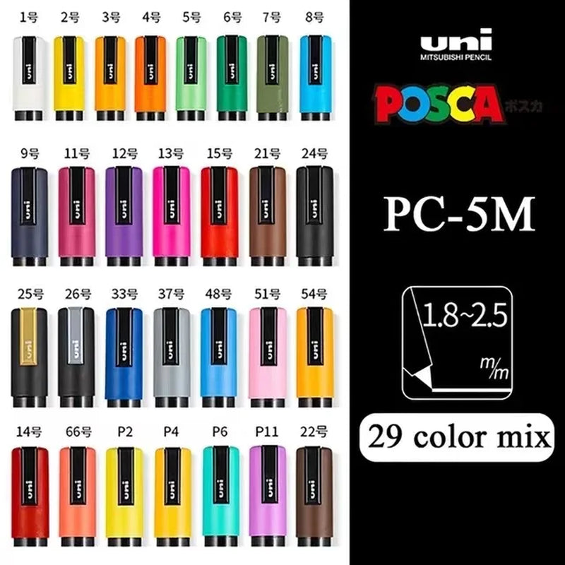Posca Full Set Acrylic Paint Markers Pens PC-1M PC-3M PC-5M 7/8/12/15/24/29C for Rock Painting,Frabric,Glass/Metal,Graffiti