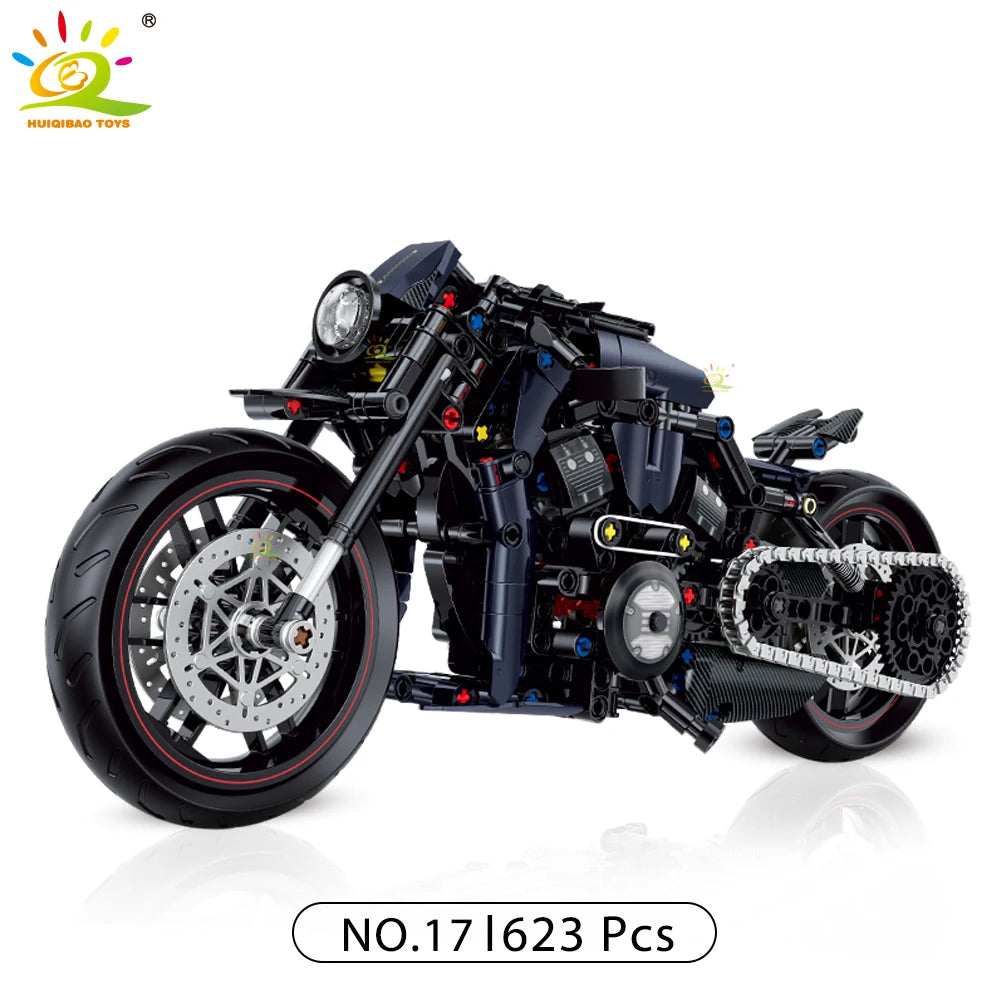 HUIQIBAO High-Tech Classic Motorbike Building Model Blocks Moto City Racer Bricks Toy for Kids Boy Children Adult MOC Car Set