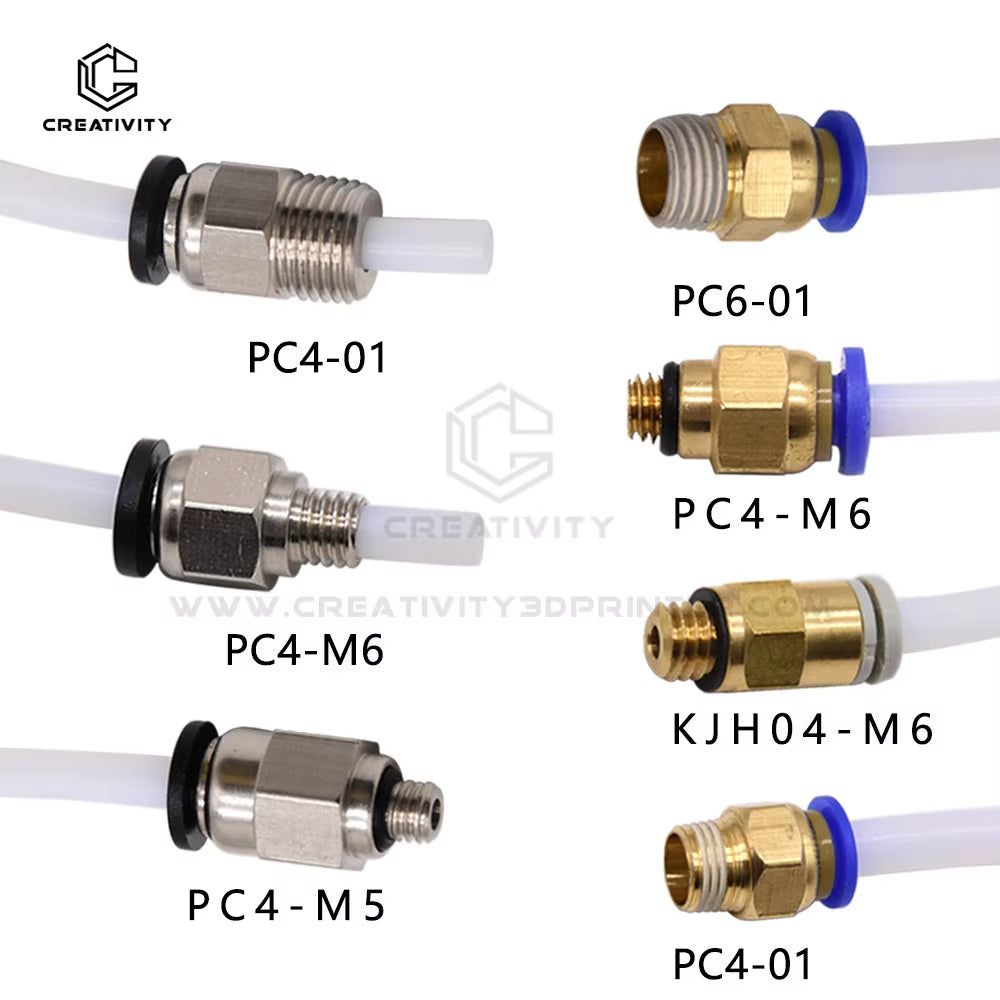 3D Pneumatic Straight Connector for PTFE Tubing - Compatible with PC4-M6, PC4-M5, PC4-01, and PC6-01, M6 Feed Fitting Coupler, Bore 4mm
