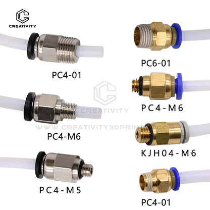 3D Pneumatic Straight Connector for PTFE Tubing - Compatible with PC4-M6, PC4-M5, PC4-01, and PC6-01, M6 Feed Fitting Coupler, Bore 4mm