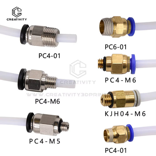 3D Pneumatic Straight Connector for PTFE Tubing - Compatible with PC4-M6, PC4-M5, PC4-01, and PC6-01, M6 Feed Fitting Coupler, Bore 4mm