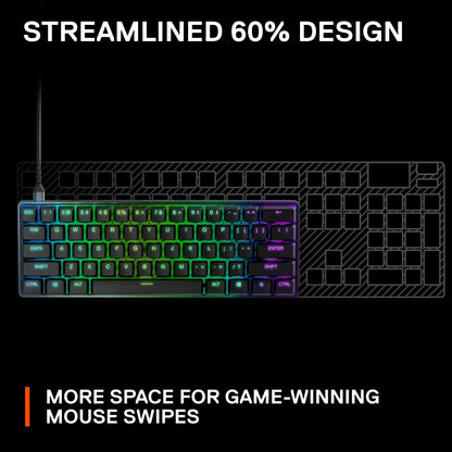 - Apex 9 Mini Gaming Keyboard 60% Wired Optipoint Adjustable Actuation Switch with RGB Lighting - Black