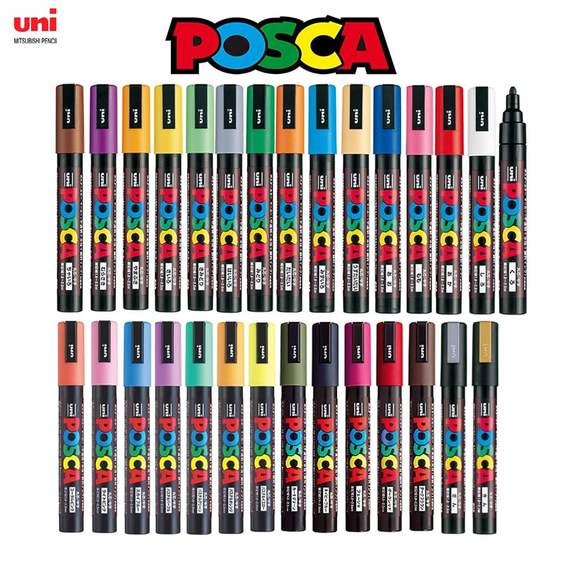 Japan  Posca Paint Marker Pen Set,Pc-1M ,PC-3M ,PC-5M,PC-8K,PC-17K, 7 8 12 15 21 24 28 29 Colors Set, Non-Toxic Water-Based