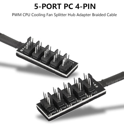 4-Pin PWM PC Fan Hub PC 5 Way Splitter 1 to 5 Splitter 5 Way PC Case Internal Motherboard 4Pin/3Pin Fan Power Extension Cable