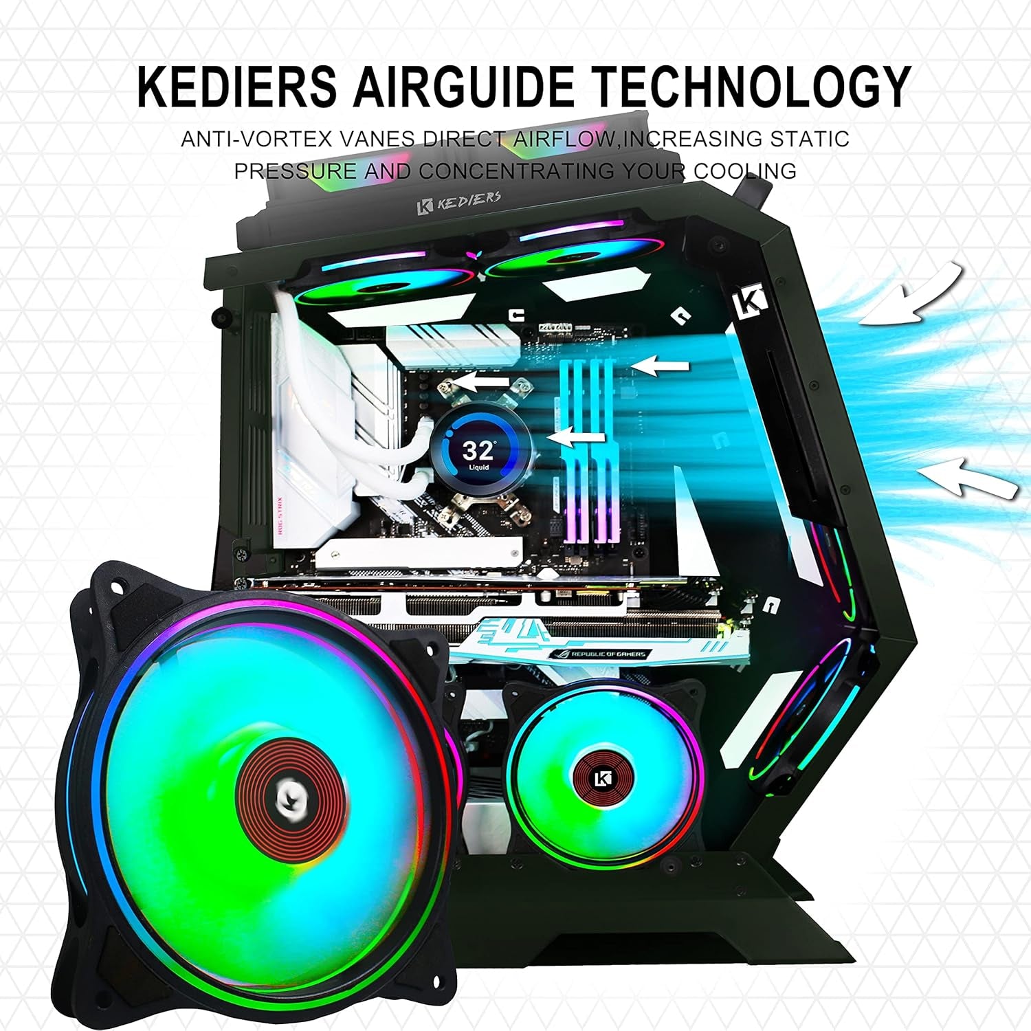 PC Case C570 ATX Mid Tower Tempered Glass Gaming Computer Open Frame Case with 5 PWM ARGB Fans