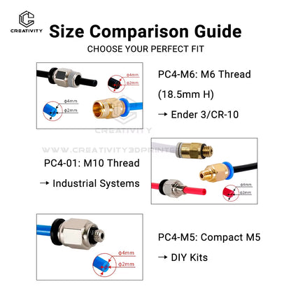 3D Pneumatic Straight Connector for PTFE Tubing - Compatible with PC4-M6, PC4-M5, PC4-01, and PC6-01, M6 Feed Fitting Coupler, Bore 4mm