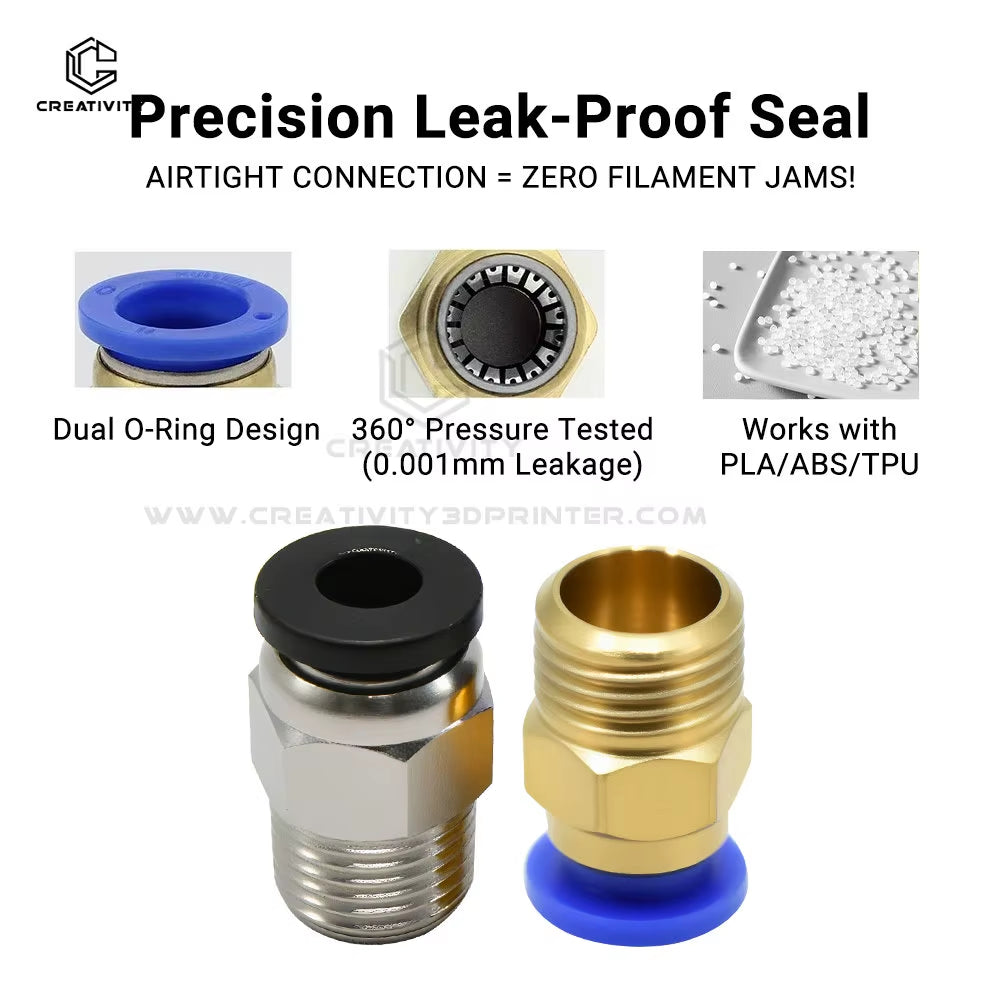 3D Pneumatic Straight Connector for PTFE Tubing - Compatible with PC4-M6, PC4-M5, PC4-01, and PC6-01, M6 Feed Fitting Coupler, Bore 4mm