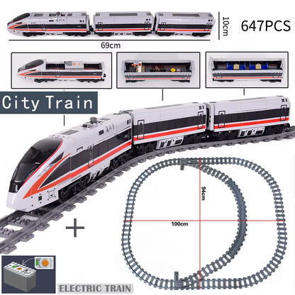 KAZI High-Tech Creative City Train Station Rail Tracks Power Function Building Blocks Bricks DIY Kid Trains Toys Children Gifts