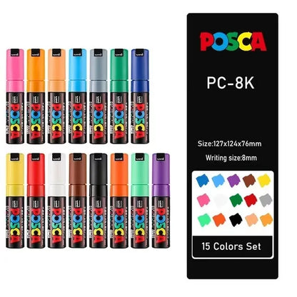 Posca Full Set Acrylic Paint Markers Pens PC-1M PC-3M PC-5M 7/8/12/15/24/29C for Rock Painting,Frabric,Glass/Metal,Graffiti