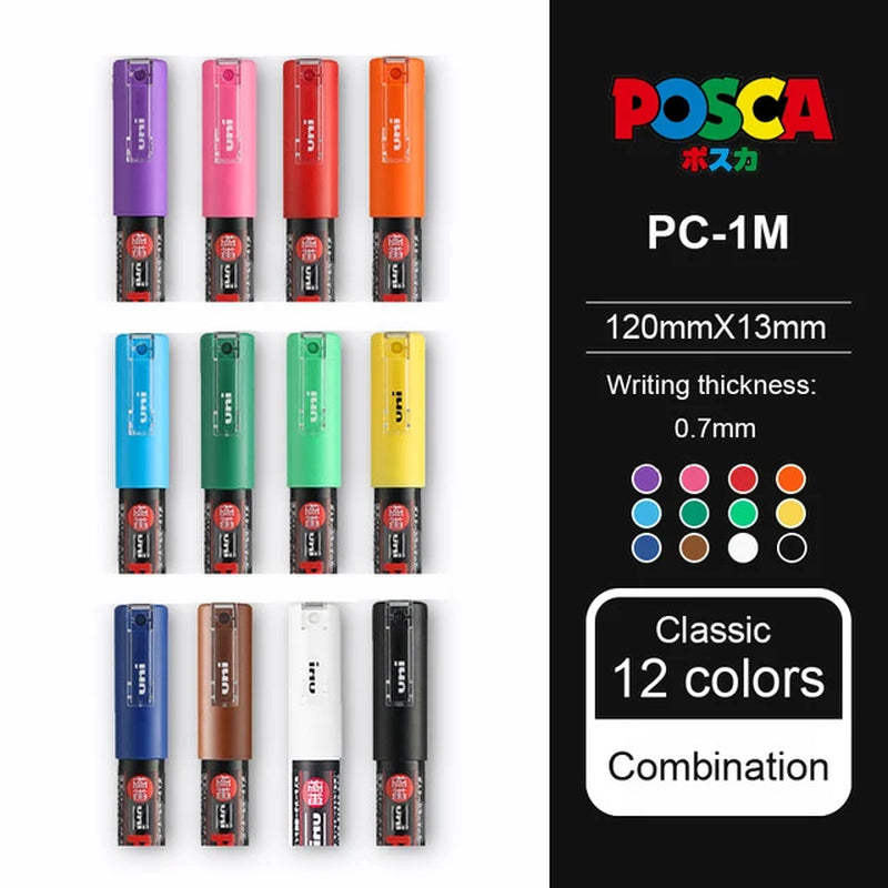 Posca Full Set Acrylic Paint Markers Pens PC-1M PC-3M PC-5M 7/8/12/15/24/29C for Rock Painting,Frabric,Glass/Metal,Graffiti